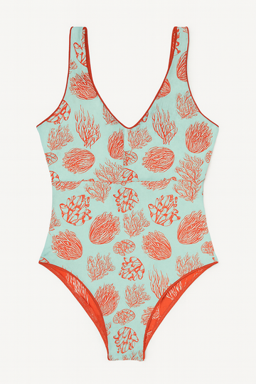 Enterizo Domenica Reversible Coral Naranja/Verde